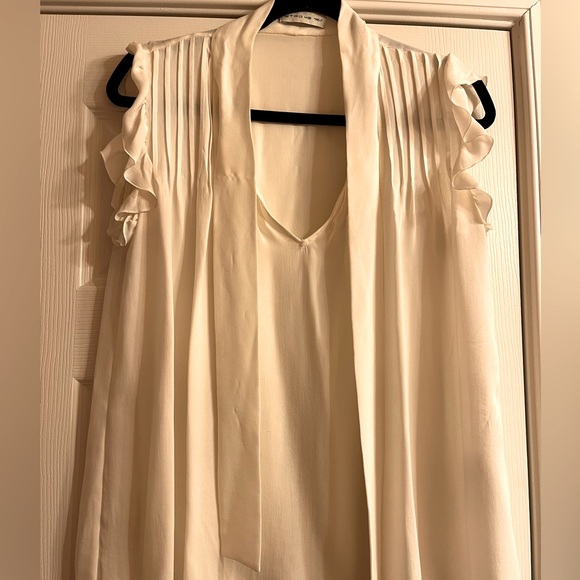 Etro Tops - Etro Tie-Necked Tiered Ruffle Sleeved Cream Silk Blouse